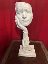 Vintage Modernist Head in Hand Plaster Sculpture | Artist Signed R. Wyatt