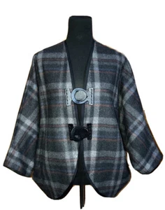 Wunderschöner Phillip Lim 3.1 karierte Wolle Poncho Cape Stil Mantel Leder Akzente Gr. 8 - Bild 1 von 9