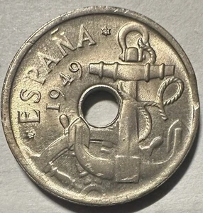 1949 (1954) Spain 50 Centimos, Clipped Planchet Error UNC/BU - Picture 1 of 4