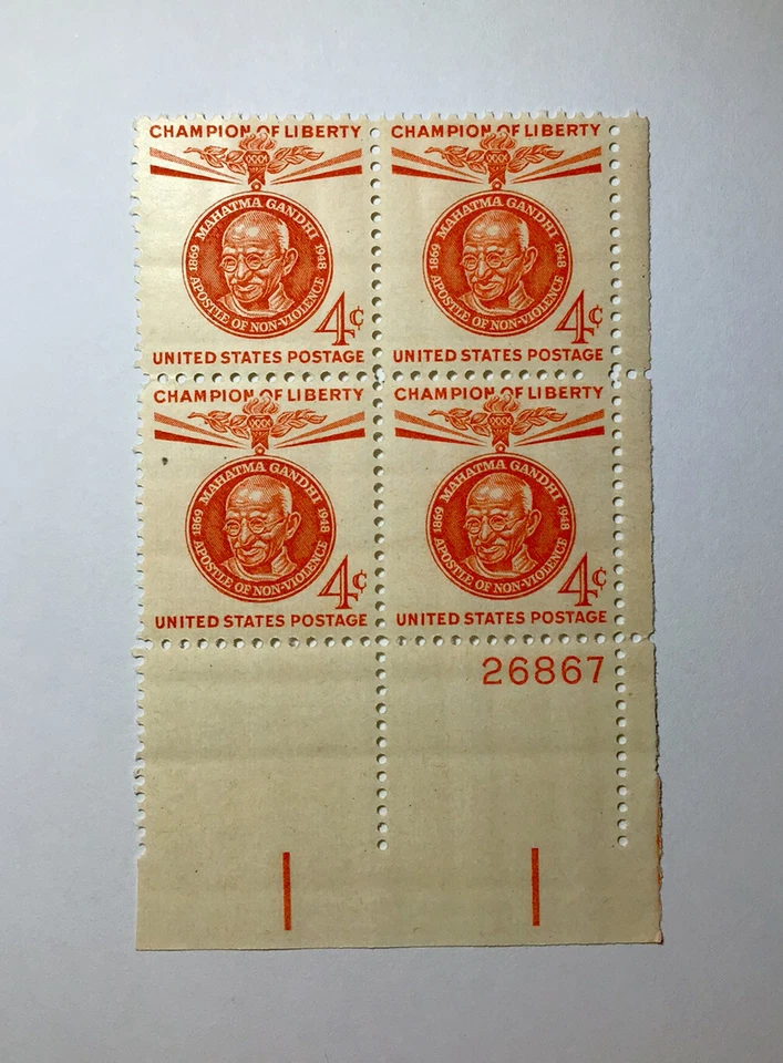US 4 Cent Mahatma Gandhi 1961, Scott #1174, Block Of 4 Stamps, VF/MNH. - Image 1 of 1