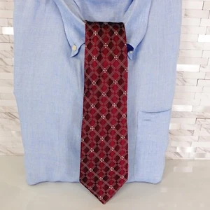 STEFANO VALENTINO Men's Red Wine White Plaid Check Necktie Tie Classic Modern - Picture 1 of 9