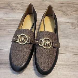 Michael Kors Rory Leather and Logo Loafer Black / Brown Size 7, 7.5 NEW - Picture 1 of 10