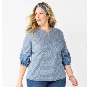 NUEVO Croft & Barrow Mujer Plus Blusa Boho Mediterránea Verano Túnica Suelta 2X - Imagen 1 de 11