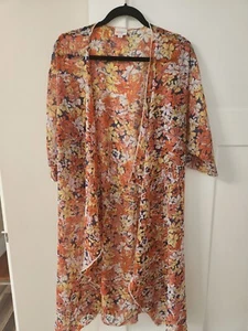 Lularoe Shirley Open Front Womens Cover Kimono Duster Gold Brown Floral Size M - Picture 1 of 2