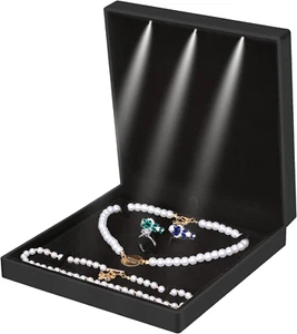Large Velvet Jewelry Set Gift Box, Necklace Box with LED Light, Elegant Velvet G - Picture 1 of 12