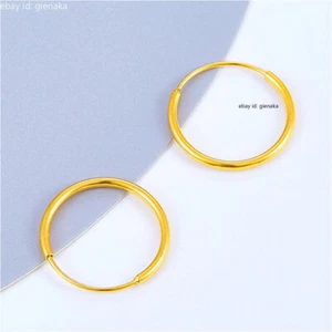 Real Pure 999 24K Yellow Gold Circle Women Men Hoop Earrings Jewelry 0.67-0.8g - Picture 1 of 4