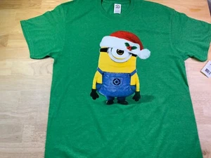 New Men's Minion's Holiday Tee Sz L has Minion with Santa Hat & Holly* - Picture 1 of 2