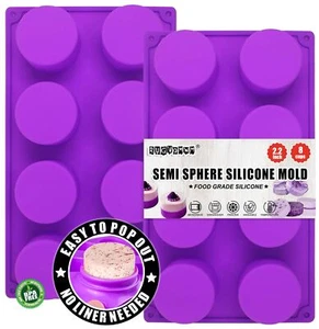 2 Pack 8-Cavity Round Silicone Mold for Soap Cake Bread Cupcake Cheesecake Co... - Picture 1 of 6