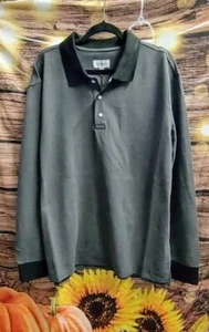 Goodfellow Men's XXL Gray & Black Trim Cotton Polyester Long Sleeve Polo Shirt - Picture 1 of 4