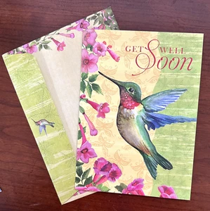 Get Well Soon Hummingbird Greeting Card w/ Matching Envelope - Picture 1 of 6