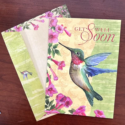 Get Well Soon - Tarjeta de felicitación de colibrí con sobre a juego Foto 1 de 4
