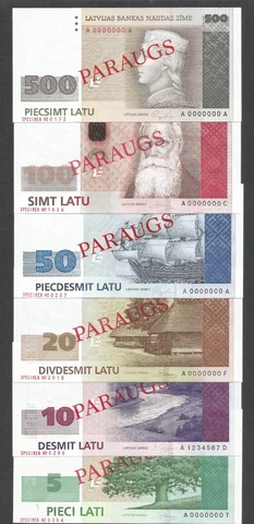 LATVIA BANKNOTES,5,10,20,50,100,500LATU, SPECIMEN(1992-2007),UNCIRCULATED Cover