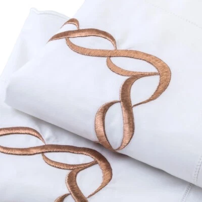 FUNDA NÓRDICA PRATESI QUEEN JUEGO DE 4 piezas 3 cadenas simuladas cobre bordado festoneado italia Foto 1 de 4