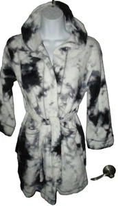 WONDER NATION Girl's Hooded Robe Size M 7/8 Black Gray White Tie Dyed LS - Picture 1 of 3