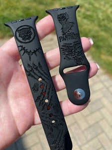Skite Engraved Silicone Comp w/ Apple Watch Band (Black Panther Design) - Picture 1 of 7
