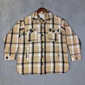 Lucky Brand Flannel Shacket Women Small Tan Plaid 100% Cotton Pockets Button Up - Picture 1 of 12