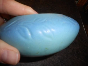Squat Van Briggle Pottery Colorado Springs CO Blue 1960's? Flowers apx 5.5"diam - Picture 1 of 12
