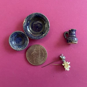Vtg Handmade Dollhouse Mini Clay Pots & Flower Vase Pottery Decor Garden Kitchen - Picture 1 of 3