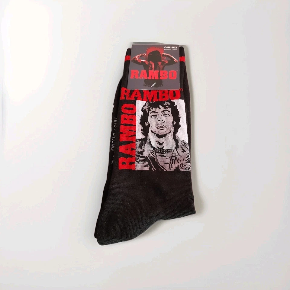 Meias masculinas Rambo Crew tamanho único 9-13 preto vermelho mistura de algodão novas com etiqueta - Imagem 1 de 1