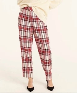 J.CREW Pantalone Lana Gamba Conica Vintage Plaid Bianco/Rosso/Verde Taglia 2T ALTO - Foto 1 di 16