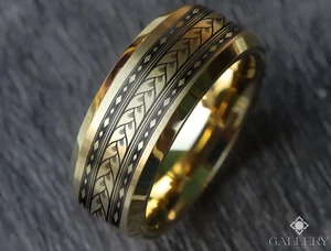 Golden Unisex Adult Tungsten Tribal Polynesian Ethnic Cultural Wedding Ring- 8mm - Picture 1 of 3