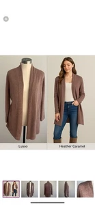 Lusso 100% Cashmere heathered Carmel Brown Open Front Cardigan Size XL $149 EC - Picture 1 of 8