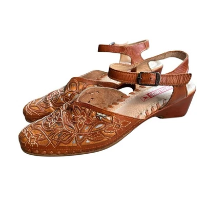 Pikolinos Leather Laser Cut Sling Back Wedge Shoes Womens Sz 38 US 8 Sandals S3 - Image 1 of 4