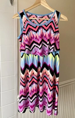Justice Girl's Zig Zag Striped Tiered Sleeveless Tank Sundress - Size 16 - Image 1 of 4