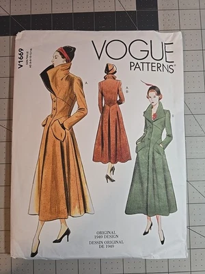 Vogue 1669 Modelo Vintage Forrado Abrigo Patrón 6-14 Original 1949 Diseño UC Retro Foto 1 de 2