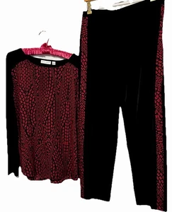 Susan Graver Pants and Top M 2pc Set Black And Red Stretch Knit Shirt + Slacks - Picture 1 of 7