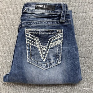 Vigoss Jeans Damen 6 Blau Slim Boot Strass Verziert Stretch Button Fly - Bild 1 von 14