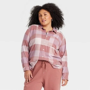 Women's Long Sleeve Flannel Button-Down Shirt - Ava & Viv - Picture 1 of 14