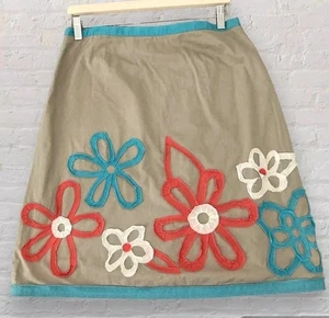 Boden Cotton Skirt Size 12 Floral Tapework A-Line Boho Hippie Holiday Fun Quirky - Picture 1 of 7