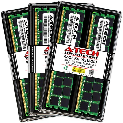 A-Tech 96GB 6x 16GB 4Rx4 PC3-8500R DDR3 1066 LV ECC RDIMM REG Server Memory RAM - Image 1 of 4