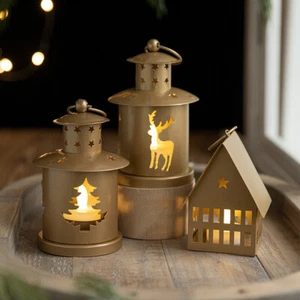 Gold Hanging Candle Lantern Gold Decorative Candle Holder for Mini Candle - Picture 1 of 23