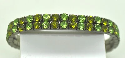 olive green & green mix  Rhinestone rhodium plated  2 line Stretch Bracelets #22 - Image 1 of 4