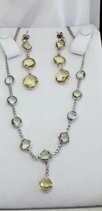 ECHTER GELBER & GRÜNER EDELSTEIN STERLINGSILBER HALSKETTE & OHRRINGE - Bild 1 von 8