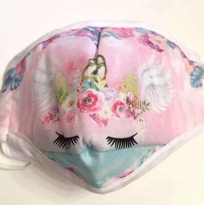 2 Pack Childrens Unicorn Face Mask, Adjustable, Nose Guard, Double Layer - Image 1 of 4
