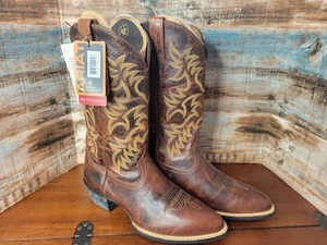NWT Ariat Cowboy Western Brown Leather Boots 10010289 Size 11D Pull on NWOB - Picture 1 of 15