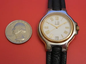 GENUINE ALFRED DUNHILL STEEL Millennium 34MM TUTONE DATE WATCH LEATHER STRAP - Picture 1 of 6