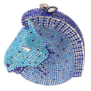 Silver Tone Metal Blue Rhinestone Crystal Clutch Evening Bag HB6069-BLU