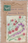Pocztówka z życzeniami noworocznymi Francja tłoczona art nouveau kwiatowa fantazja