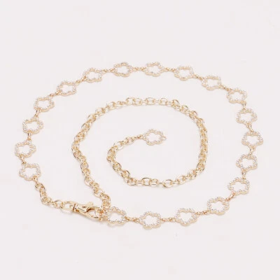 GOLD BID for Women Floral Rhinestone Decoration Minimalist Chain Belt for Dress - Image 1 of 4