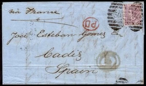 440 UK GB TO SPAGNA LETTERA PIEGATA 1868 LONDRA - CONTENUTO CADICE - Foto 1 di 2