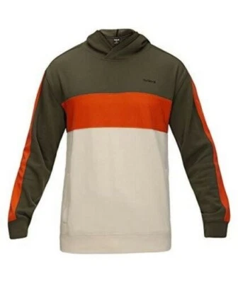 Hurley мужской цвет заблокирован флис пуловер толстовка с капюшоном хаки зеленый оранжевый размер средний - Изображение 1 из 2