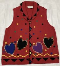 Marisa Christina Sweater Vest Womens Large Red W/ Hearts & Polka Dots Vintage