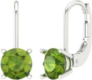 1.70 Carats Natural Green Peridot Drop Dangle Earrings With 10k Solid White Gold - Picture 1 of 4
