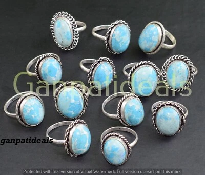 Lote al por mayor de anillos de piedras preciosas Larimar enchapados en plata de ley 925 Foto 1 de 4