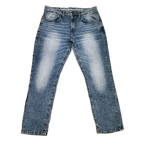 Buffalo David Bitton Uomo Ash-X Slim Elasticizzato Zip Dritta Fly Lavaggio Acido Blu - Foto 1 di 18