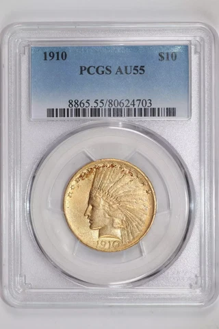 1910 $10 GOLD INDIAN EAGLE PCGS AU55 Cover